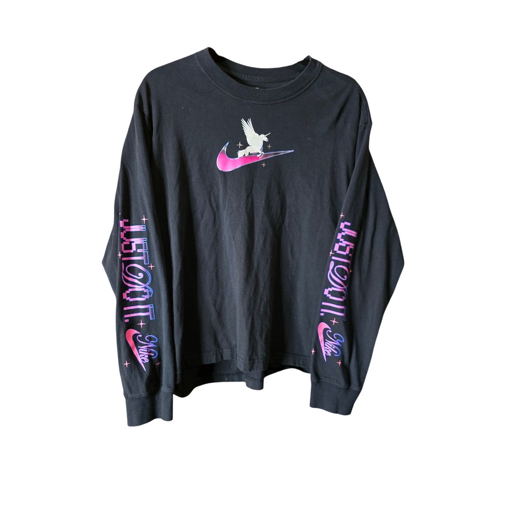 Nike Sportswear Pegasus Swoosh Long Sleeve Shirt Mens XL Black Graphic Tee Loose
